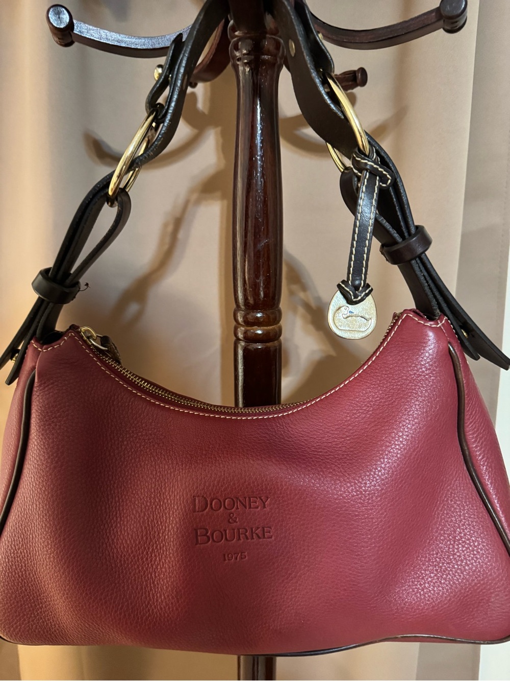 Dooney & Bourke Burgundy Leather Shoulder Bag with Black Straps